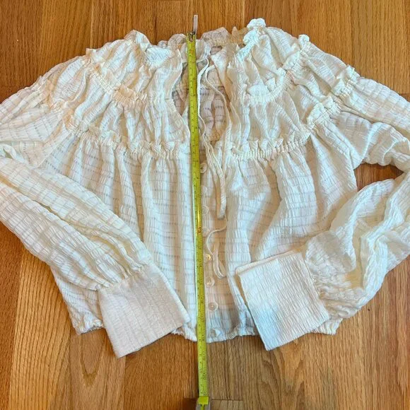 Free People Hailey Crop Long Sleeve Blouse Cuffs Boho Ivory Cream Festival S - Picture 5 of 9